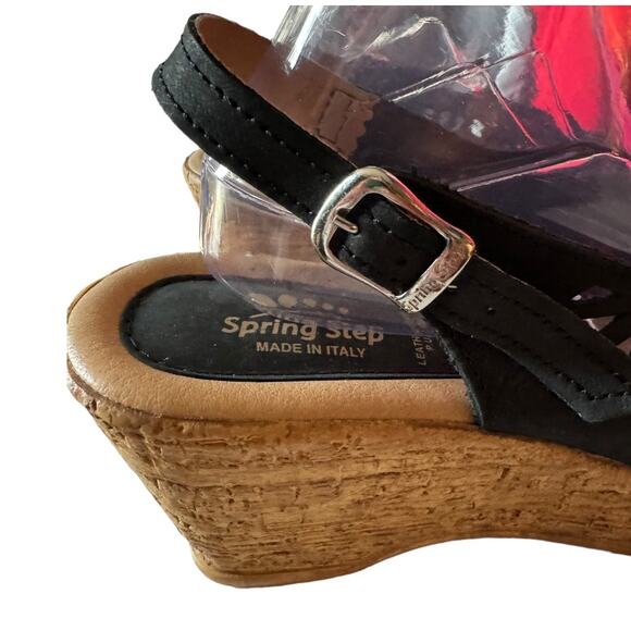 Spring Step Footsie Women's Slingback 3" Wedge Sandals in black size 41 9.5-10 - Picture 8 of 15